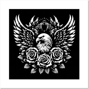 eagle with roses tattoo Posters and Art